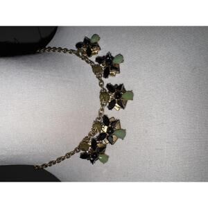 J Crew Gold Tone Chain Necklace with Black and Green Gemstone Accents